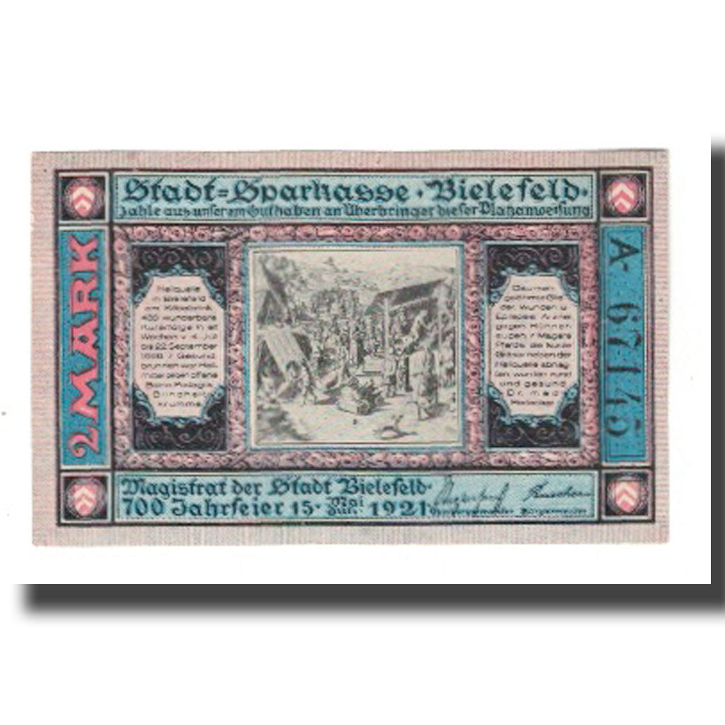 Banknot, Niemcy, Bielefeld Stadt, 2 Mark, Texte 2, 1921, 1921-07-15, AU(55-58)