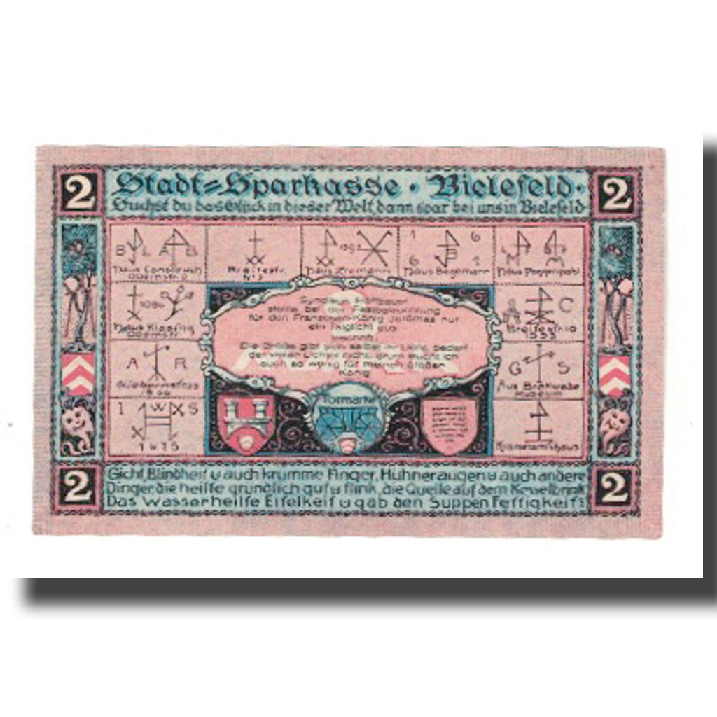 Banknot, Niemcy, Bielefeld Stadt, 2 Mark, Texte 2, 1921, 1921-07-15, AU(55-58)