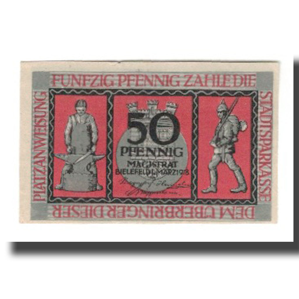 Banknote, Germany, Bielefeld Stadt, 50 Pfennig, valeur faciale 1, 1918