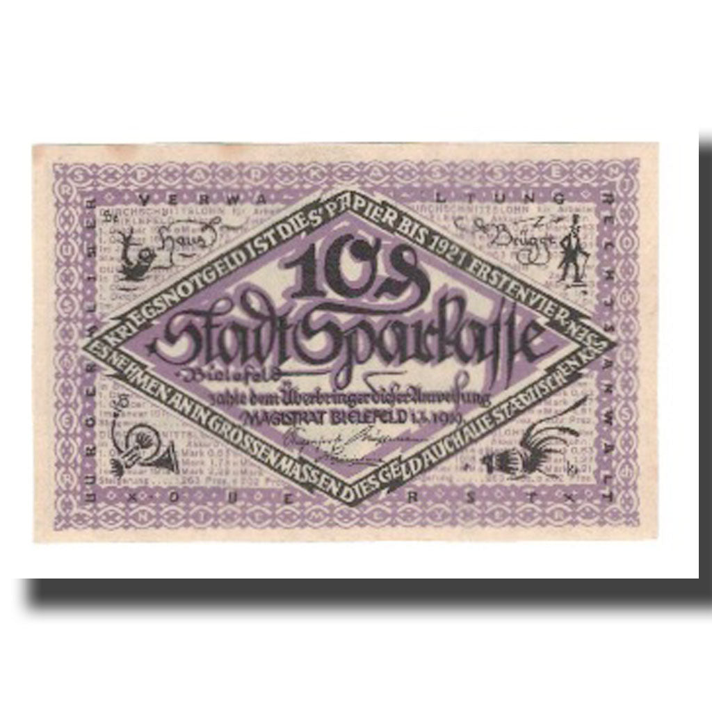 Banknot, Niemcy, Bielefeld Stadt, 10 Pfennig, texte 1, 1921, 1921-04-01