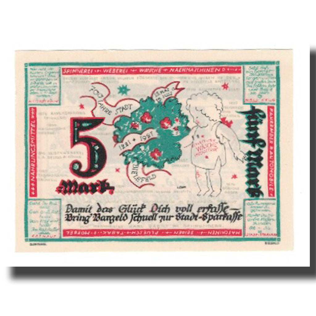 Banknote, Germany, Bielefeld Stadt, 5 Mark, personnage 1, 1922, 1922-10-01