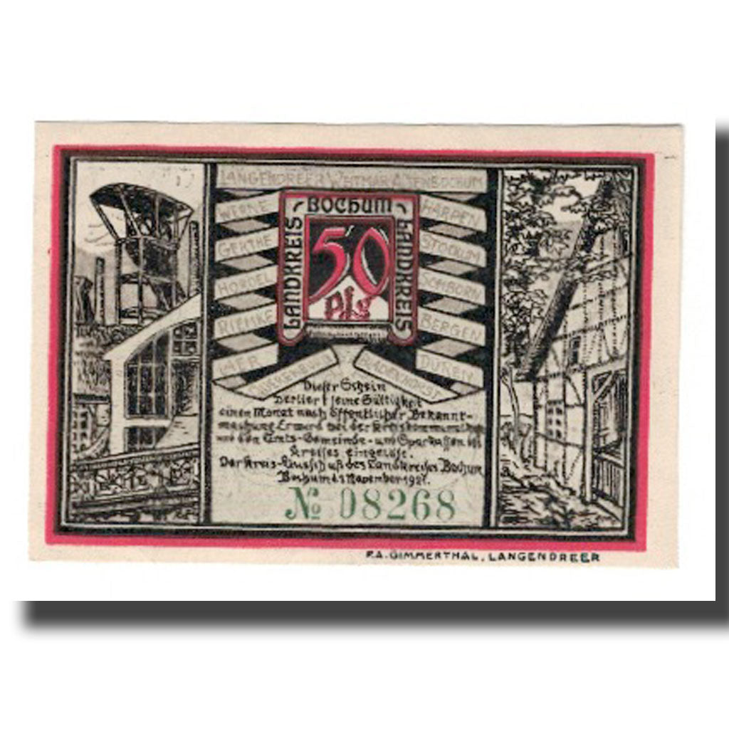 Banknot, Niemcy, Bochum Landkreis, 50 Pfennig, personnage 4, 1921, 1921-11-01