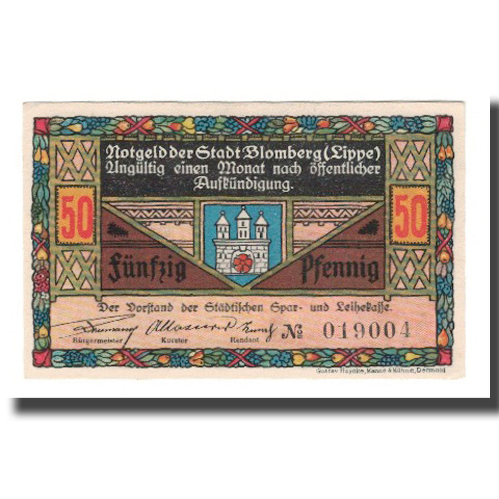 Banknote, Germany, Blomberg i.L. Stadt, 50 Pfennig, Batiment, undated (1921)