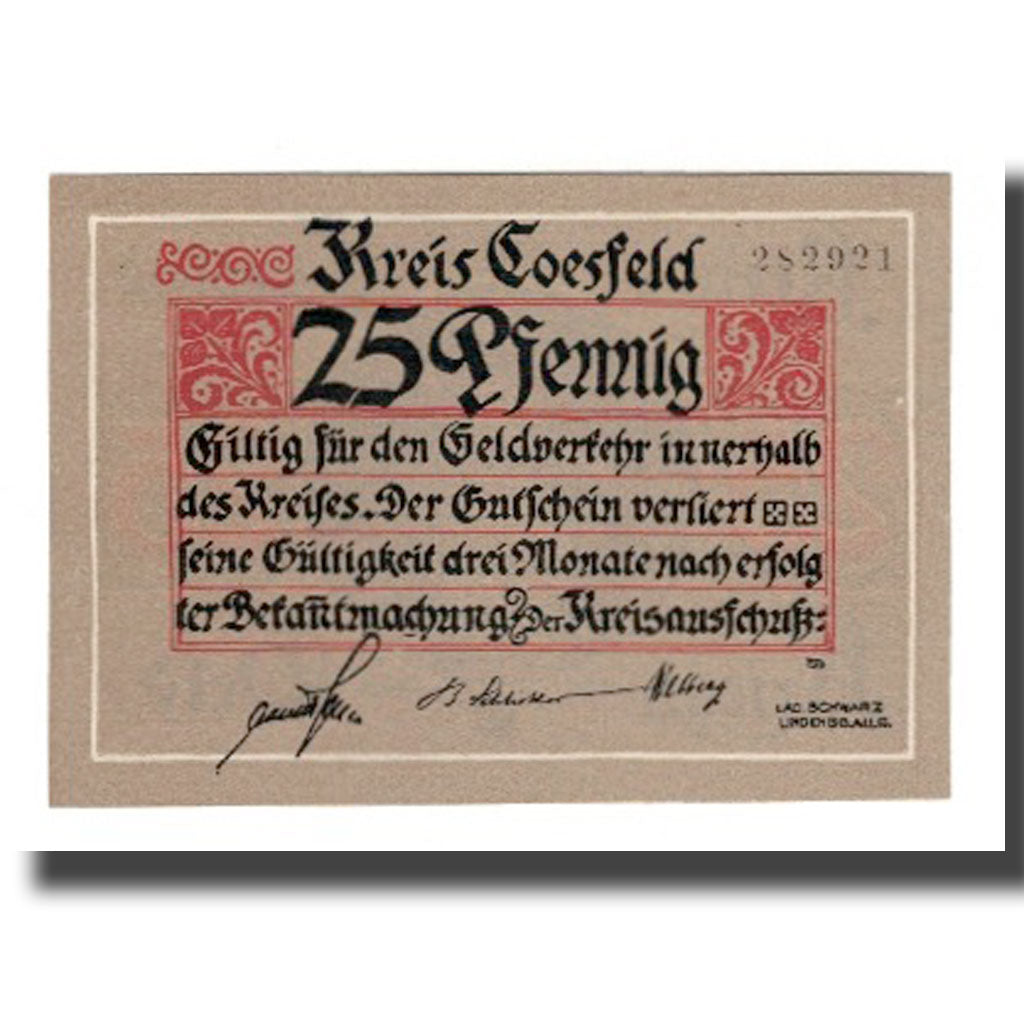 Billete, Alemania, Coesfeld Kreis, 25 Pfennig, personnage 1, Undated (1919)
