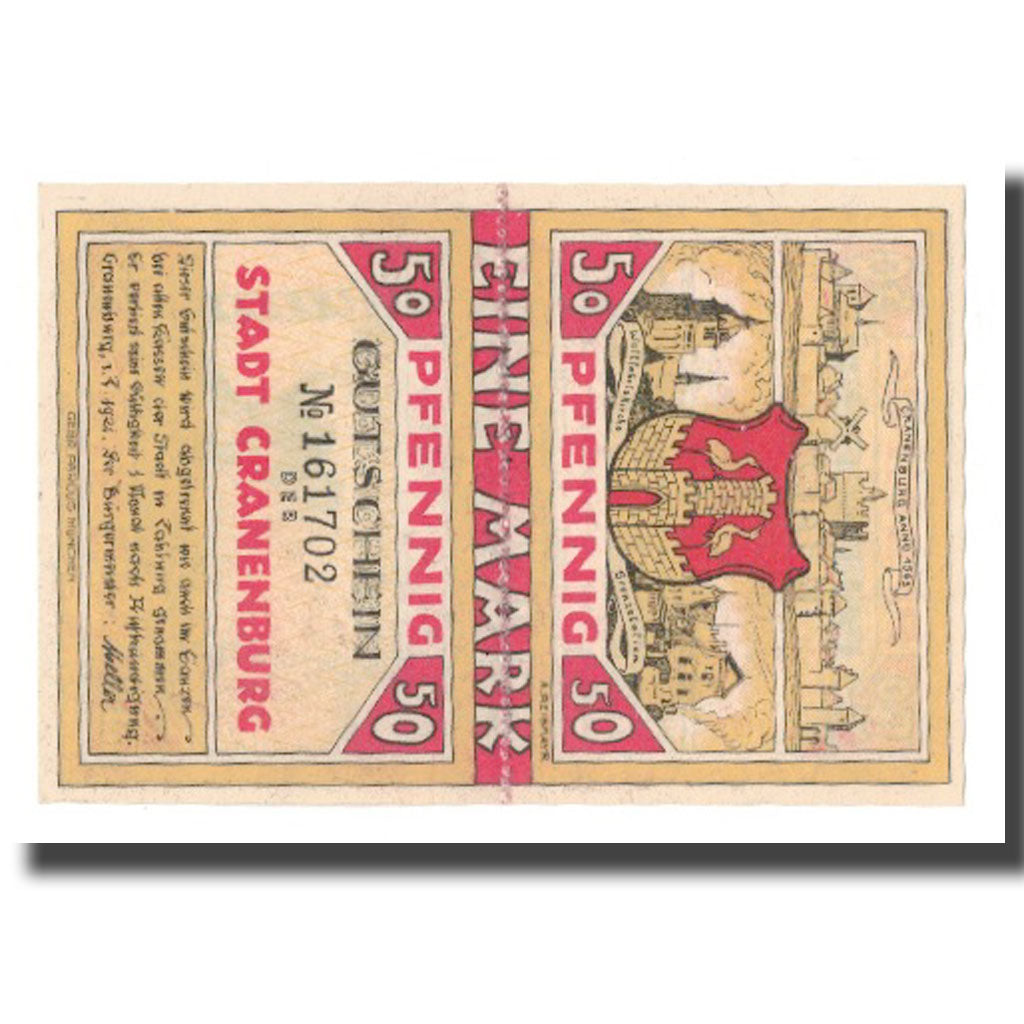 Billete, Alemania, Cranenburg Stadt, 1 Mark, Blason, 1921, 1921-02-01, EBC