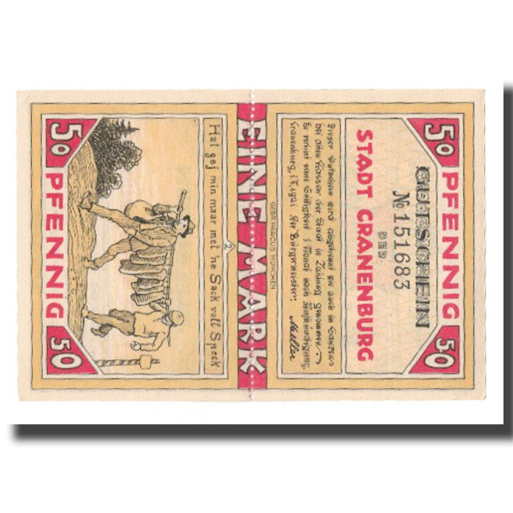 Nota, Alemanha, Cranenburg Stadt, 1 Mark, Blason 1, 1921, 1921-02-01, AU(55-58)