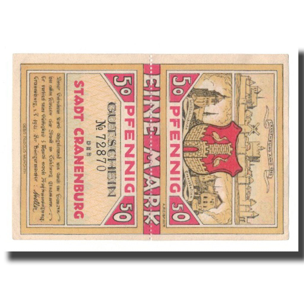 Banknote, Germany, Cranenburg Stadt, 1 Mark, Blason 3, 1921, 1921-02-01