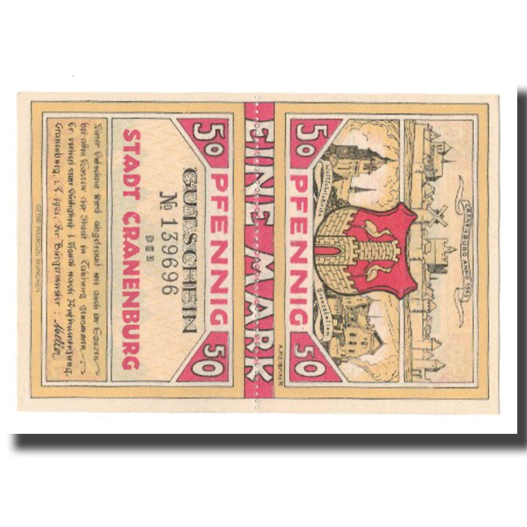 Geldschein, Deutschland, Cranenburg Stadt, 1 Mark, Blason 4, 1921, 1921-02-01