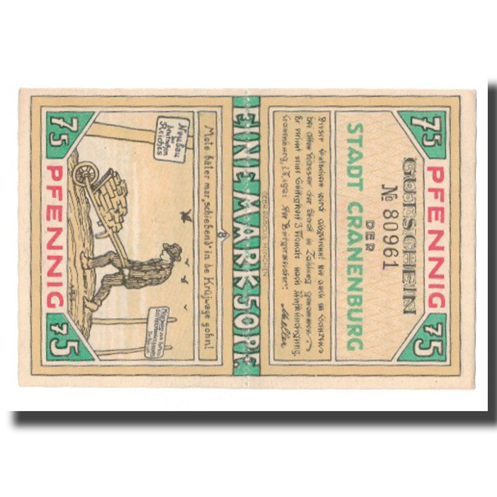 Geldschein, Deutschland, Cranenburg Stadt, 1.5 Mark, Blason, 1921, 1921-02-01