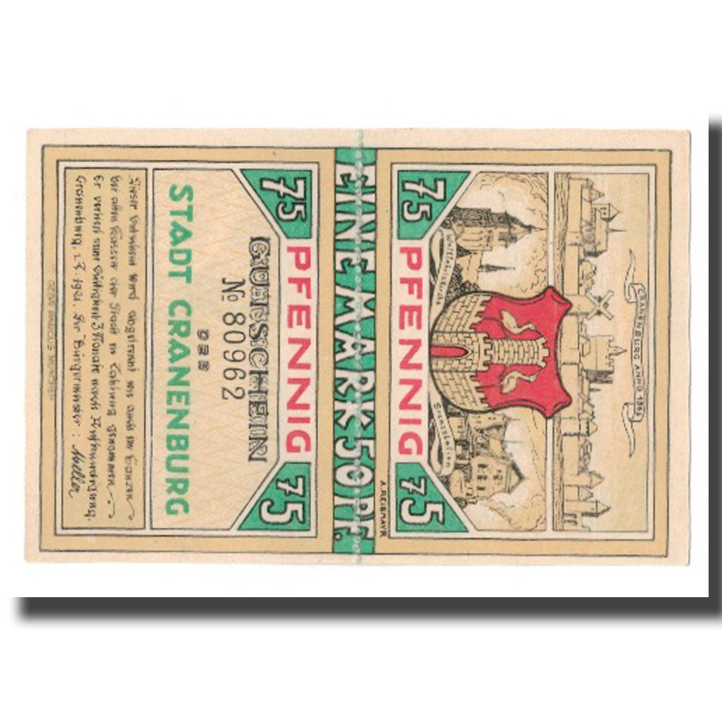 Geldschein, Deutschland, Cranenburg Stadt, 1.5 Mark, Blason, 1921, 1921-02-01