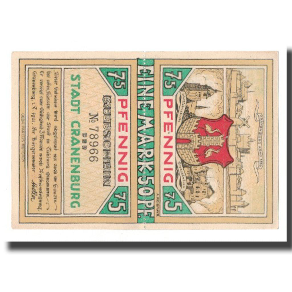 Banconote, Germania, Cranenburg Stadt, 1.5 Mark, Blason 2, 1921, 1921-02-01