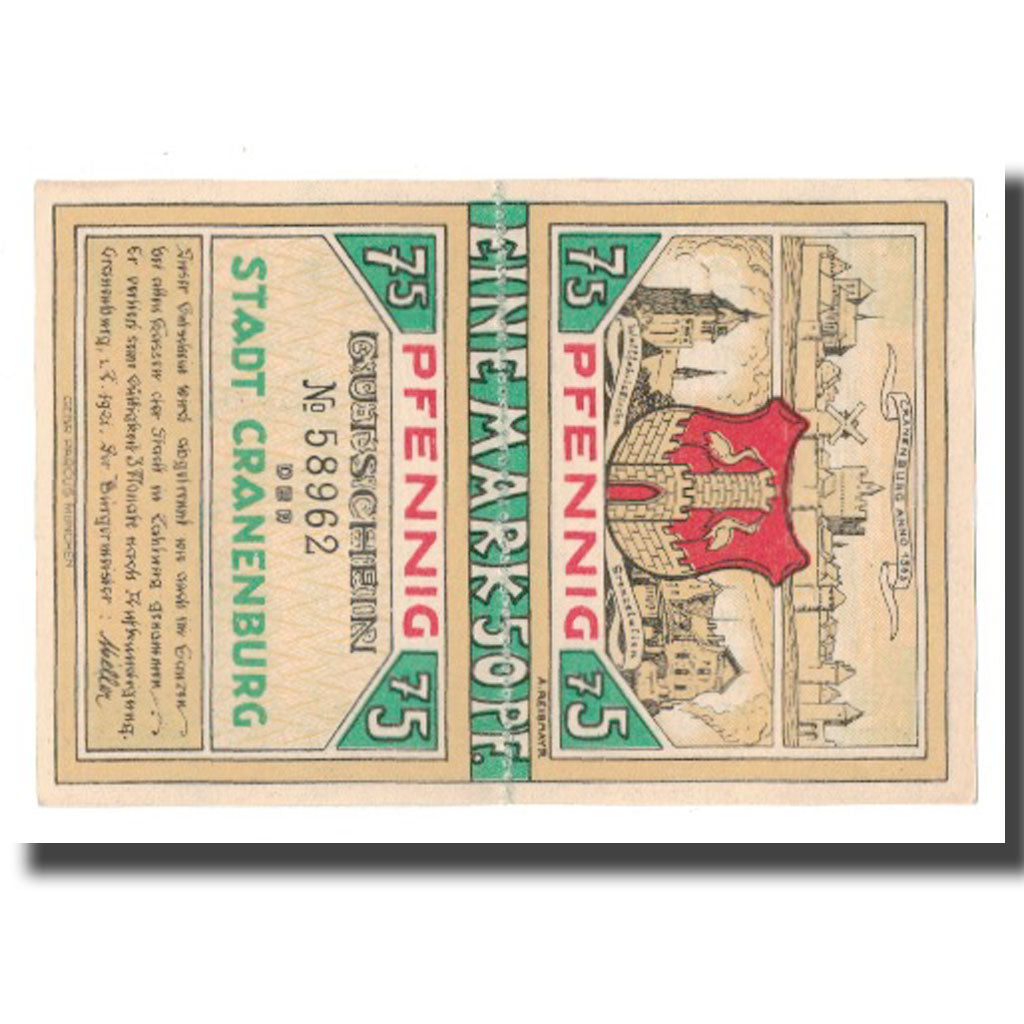 Banconote, Germania, Cranenburg Stadt, 1.5 Mark, Blason 3, 1921, 1921-02-01