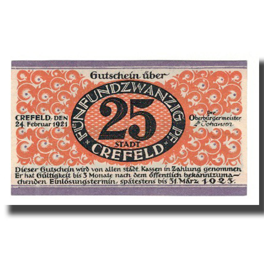 Biljet, Duitsland, Crefeld Stadt, 25 Pfennig, paysage 1, 1923, 1923-03-31, SUP