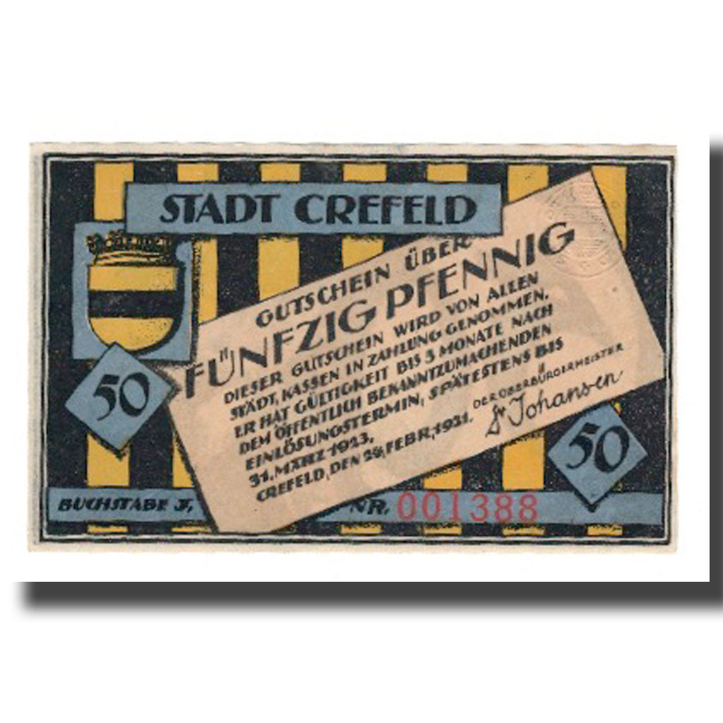 Banknote, Germany, Crefeld Stadt, 50 Pfennig, personnage, 1923, 1923-03-31