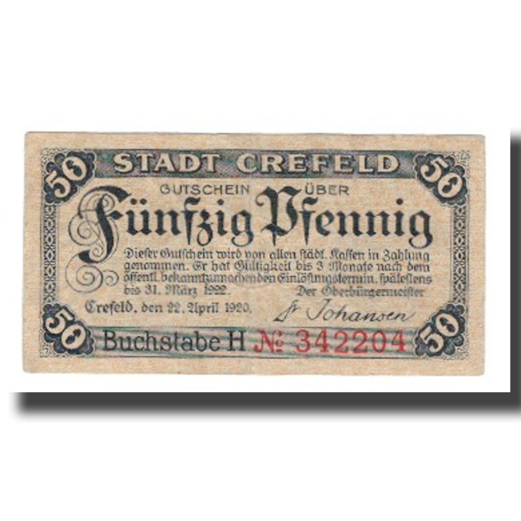 Banknote, Germany, Crefeld Stadt, 50 Pfennig, rue, 1922, 1922-03-31, AU(50-53)