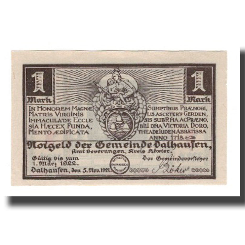 Banknote, Germany, Dalhausen Gemeinde, 1 Mark, personnage, 1922, 1922-03-01