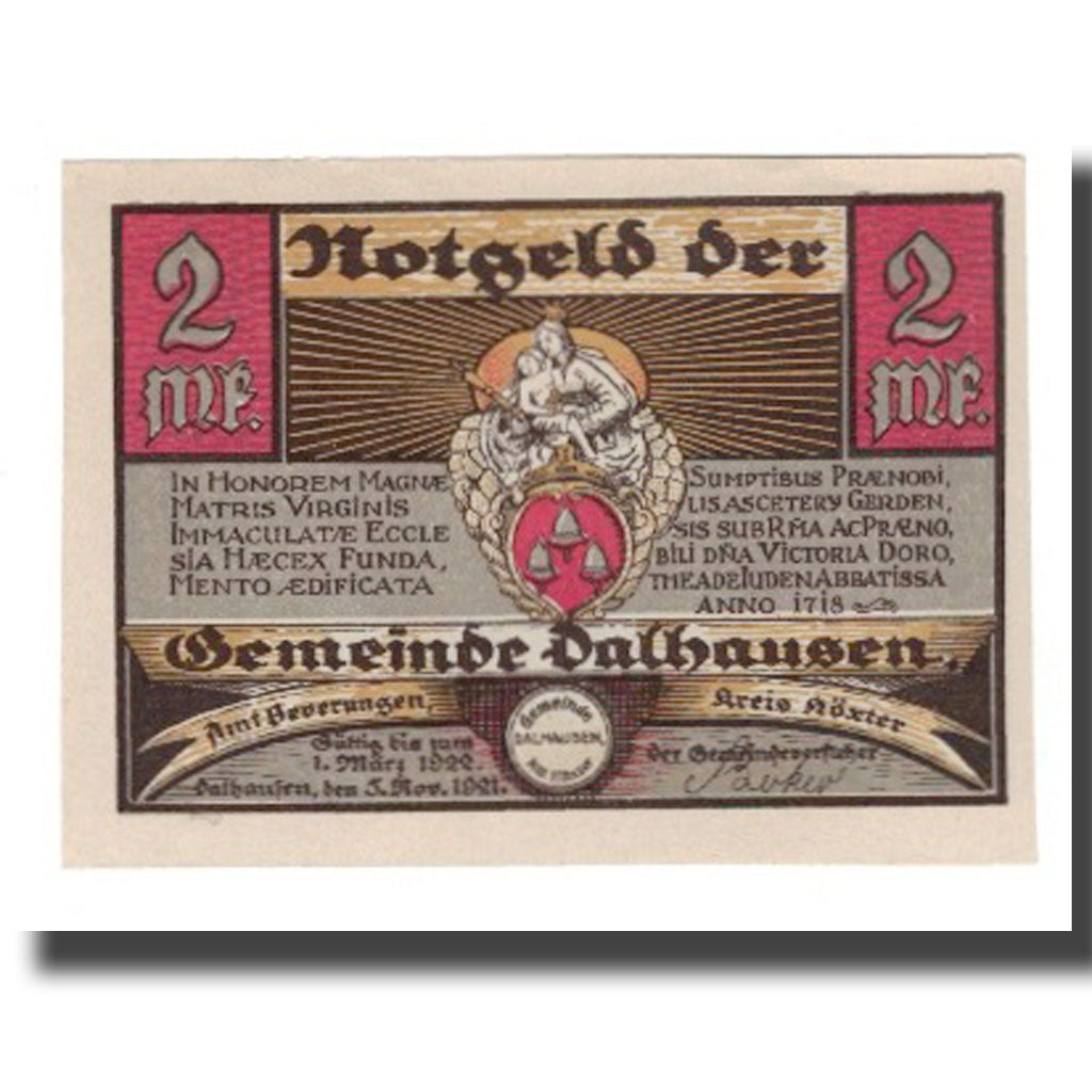 Banknote, Germany, Dalhausen Gemeinde, 2 Mark, paysage, 1922, 1922-03-01