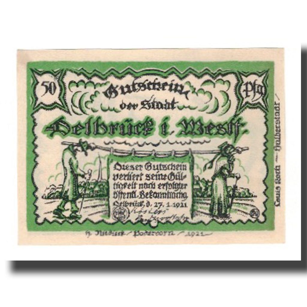 Banknote, Germany, Delbrück Stadt, 50 Pfennig, personnage, 1921, 1921-01-27