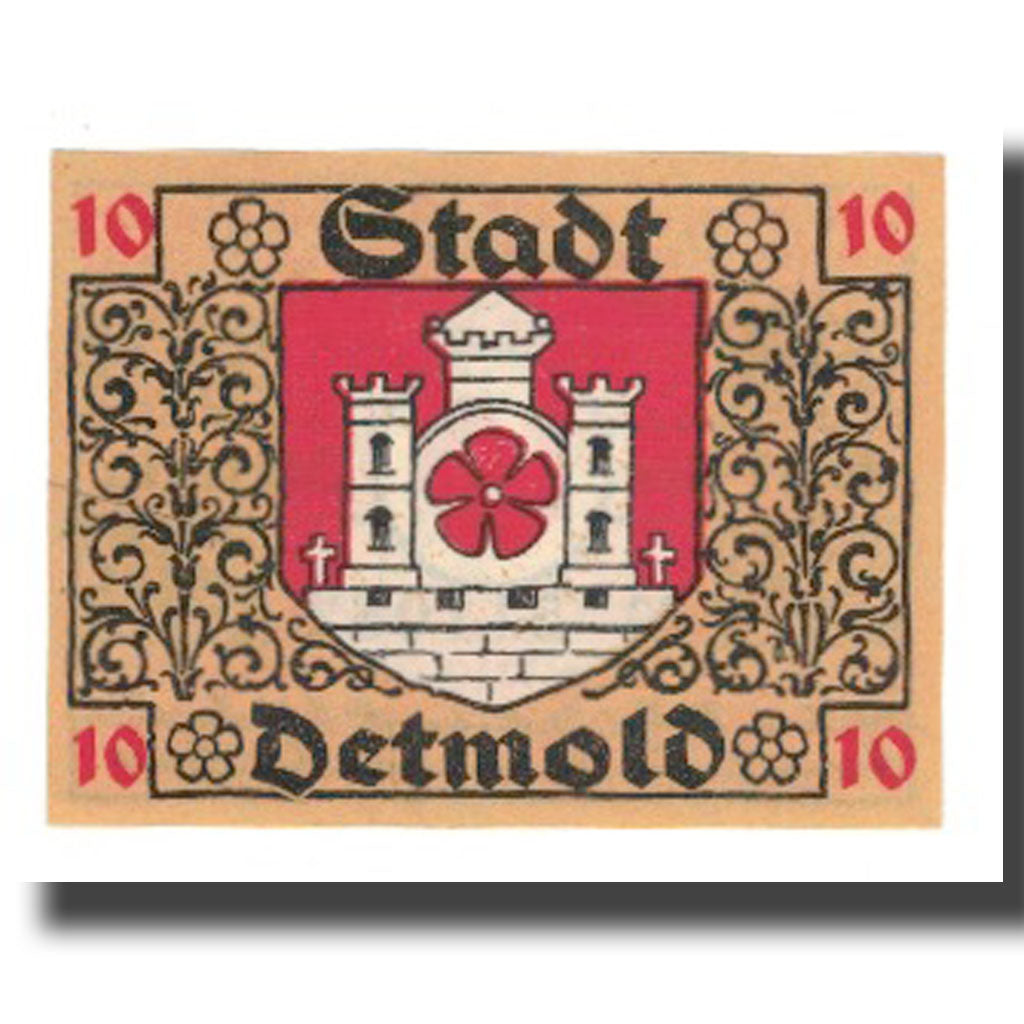 Banknote, Germany, Detmold Stadt, 10 Pfennig, Blason, 1920, AU(55-58)
