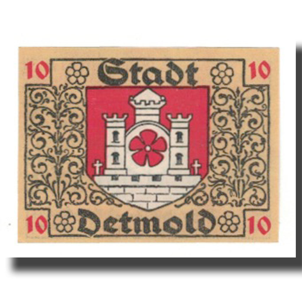 Geldschein, Deutschland, Detmold Stadt, 10 Pfennig, Blason 2, 1920, VZ