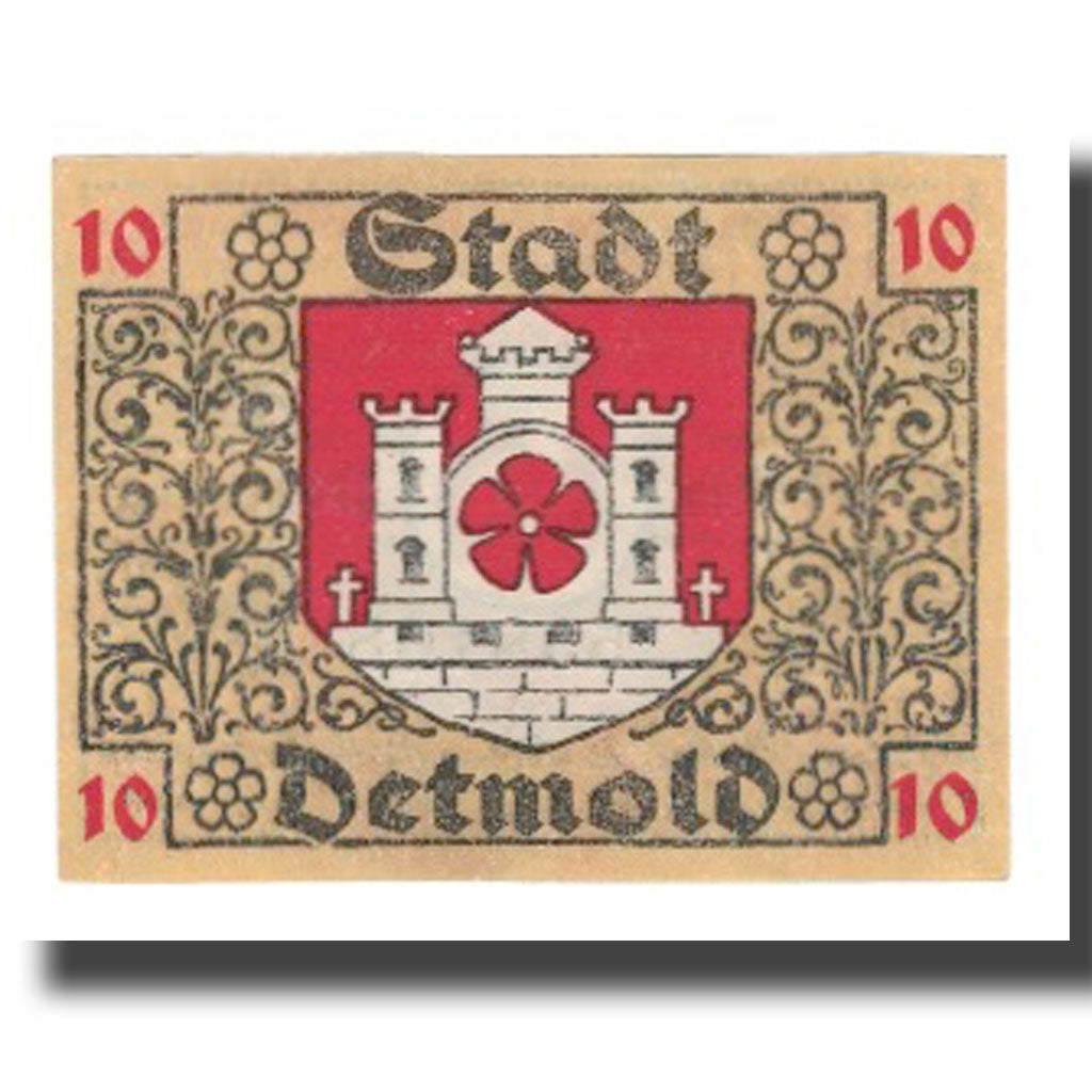 Banknot, Niemcy, Detmold Stadt, 10 Pfennig, Blason 3, 1920, AU(55-58)