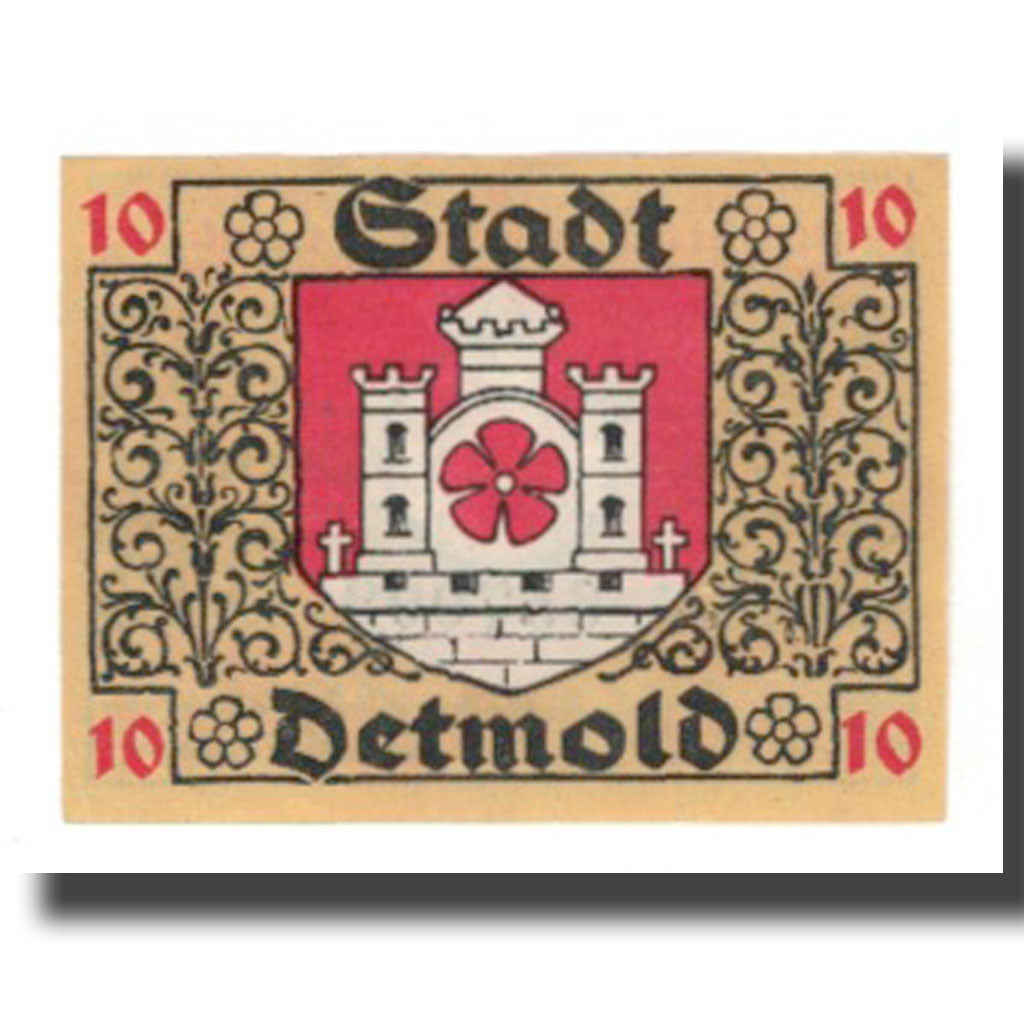 Billete, Alemania, Detmold Stadt, 10 Pfennig, Blason 5, 1920, EBC, Mehl:268.1