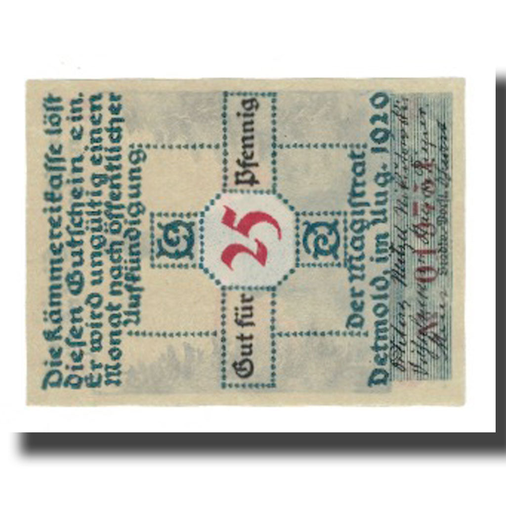 Geldschein, Deutschland, Detmold Stadt, 25 Pfennig, personnage 4, 1920, VZ