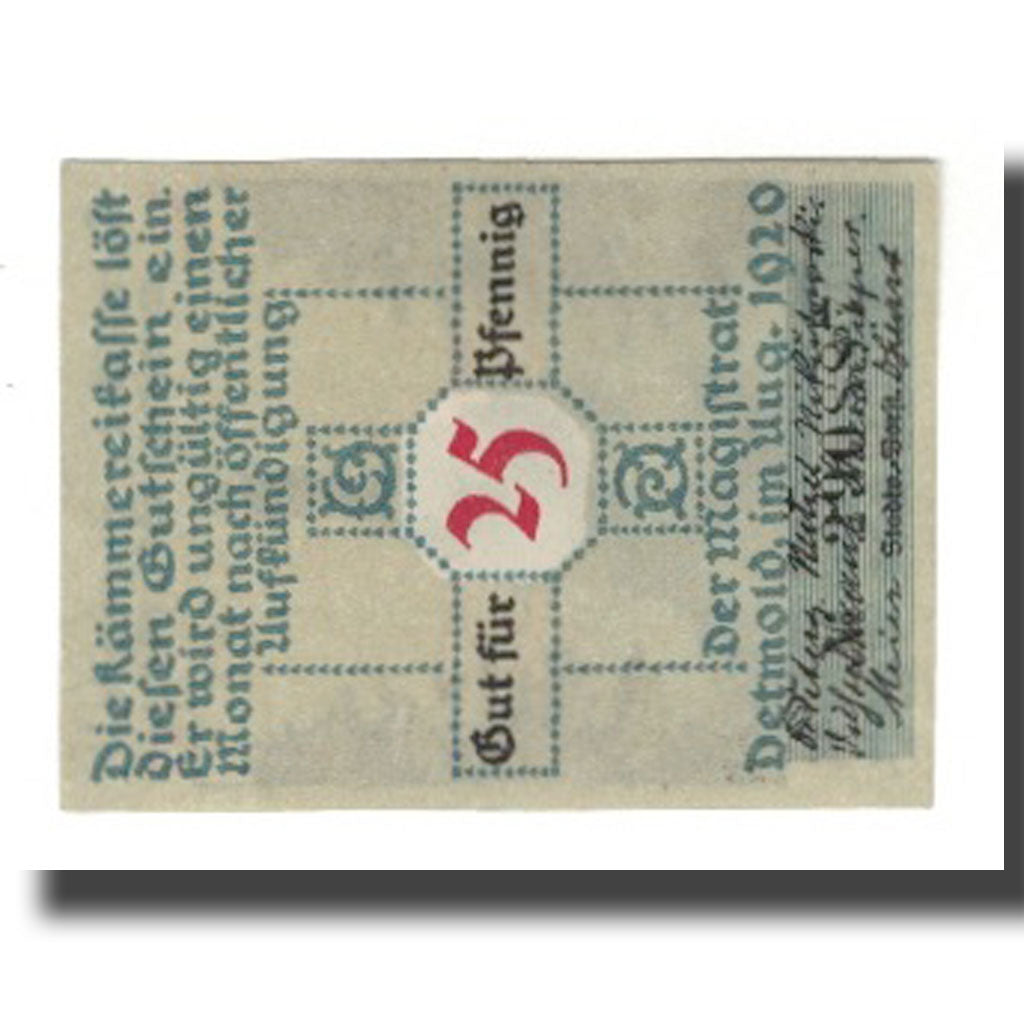 Banknote, Germany, Detmold Stadt, 25 Pfennig, personnage 5, 1920, AU(55-58)