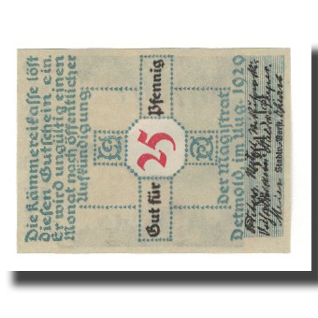 Geldschein, Deutschland, Detmold Stadt, 25 Pfennig, personnage 6, 1920, VZ