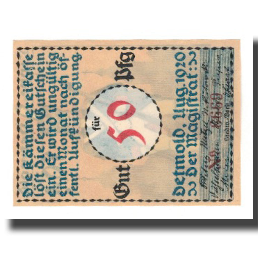 Geldschein, Deutschland, Detmold Stadt, 50 Pfennig, personnage 2, 1920, VZ