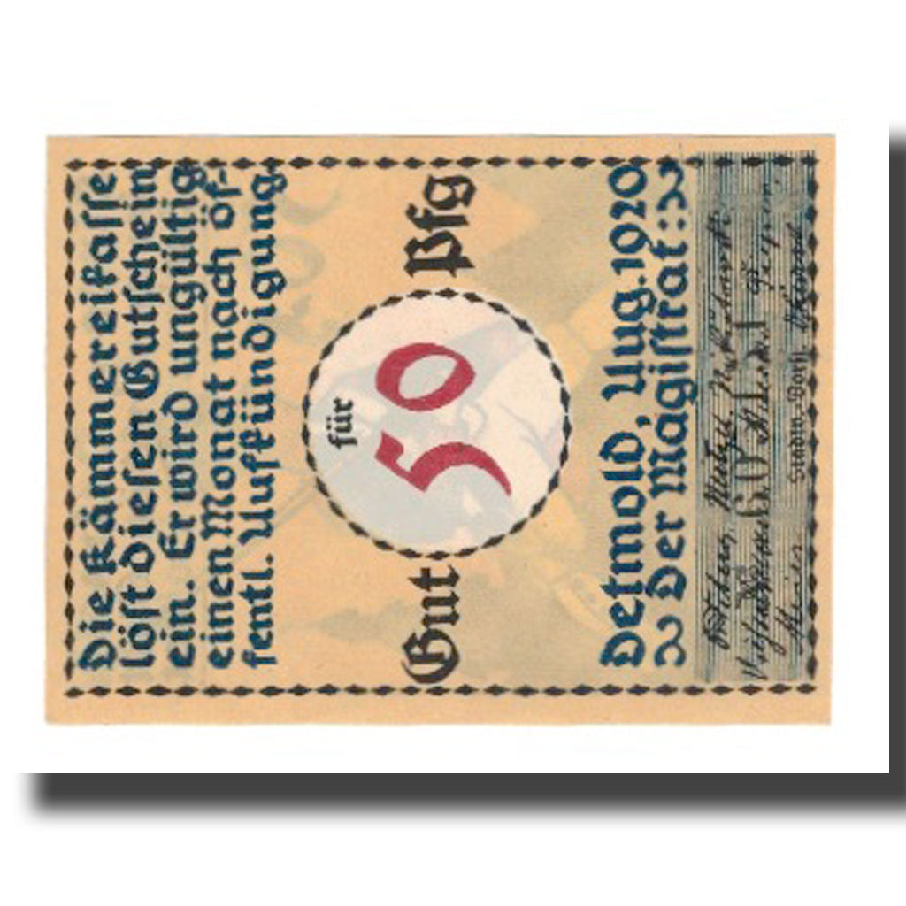 Billete, Alemania, Detmold Stadt, 50 Pfennig, personnage 3, 1920, EBC