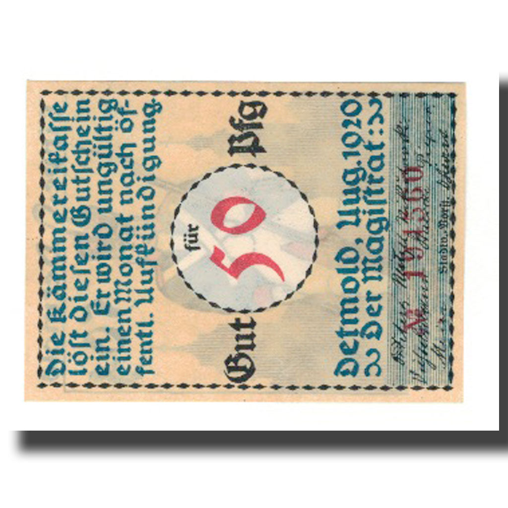 Banknote, Germany, Detmold Stadt, 50 Pfennig, personnage 5, 1920, AU(55-58)