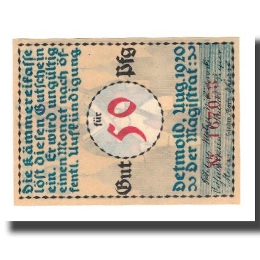 Geldschein, Deutschland, Detmold Stadt, 50 Pfennig, personnage 7, 1920, VZ