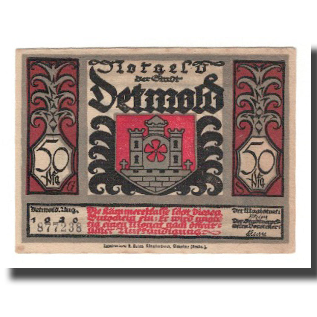 Banknot, Niemcy, Detmold Stadt, 50 Pfennig, personnage 1, 1920, AU(55-58)
