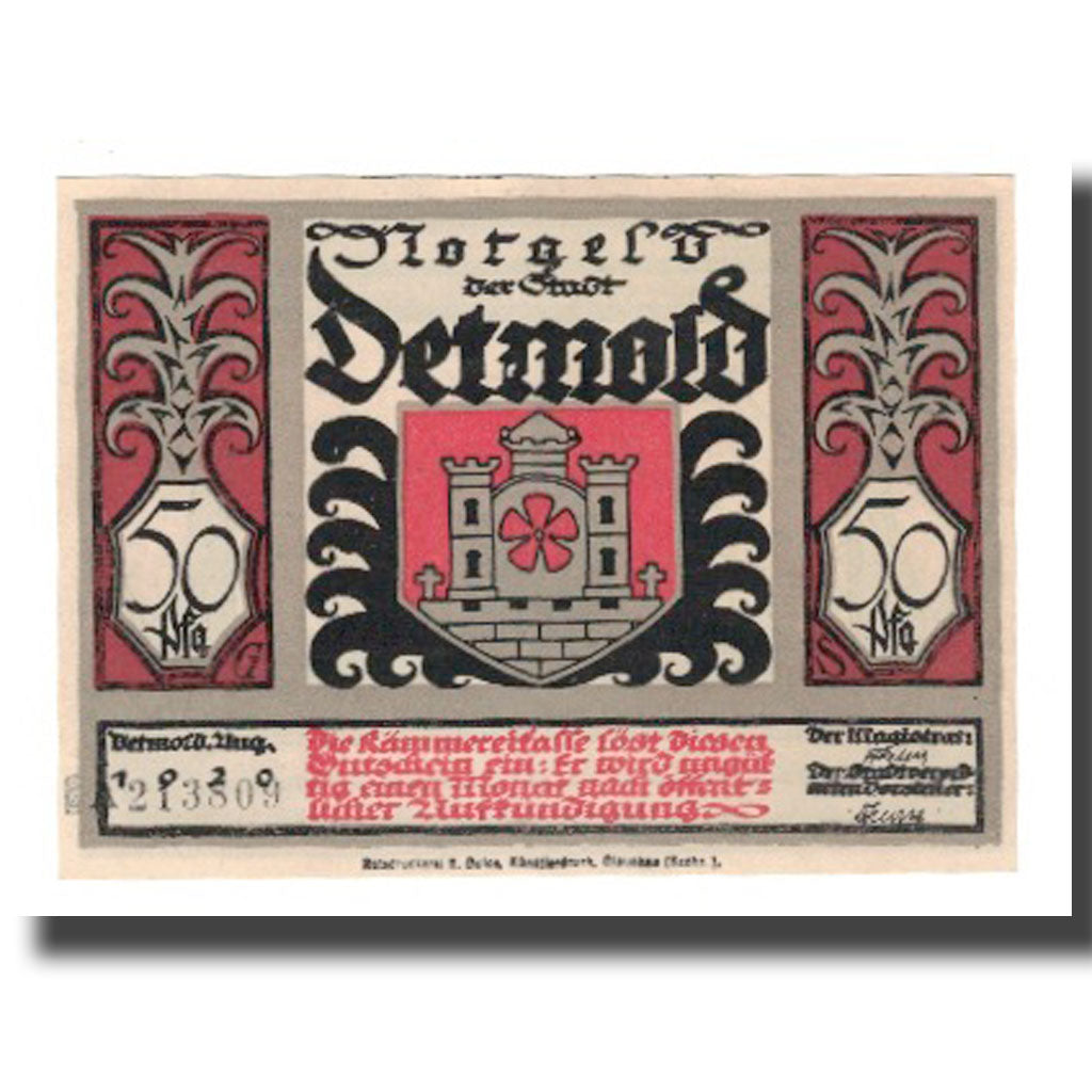 Banknot, Niemcy, Detmold Stadt, 50 Pfennig, personnage 3, 1920, AU(55-58)