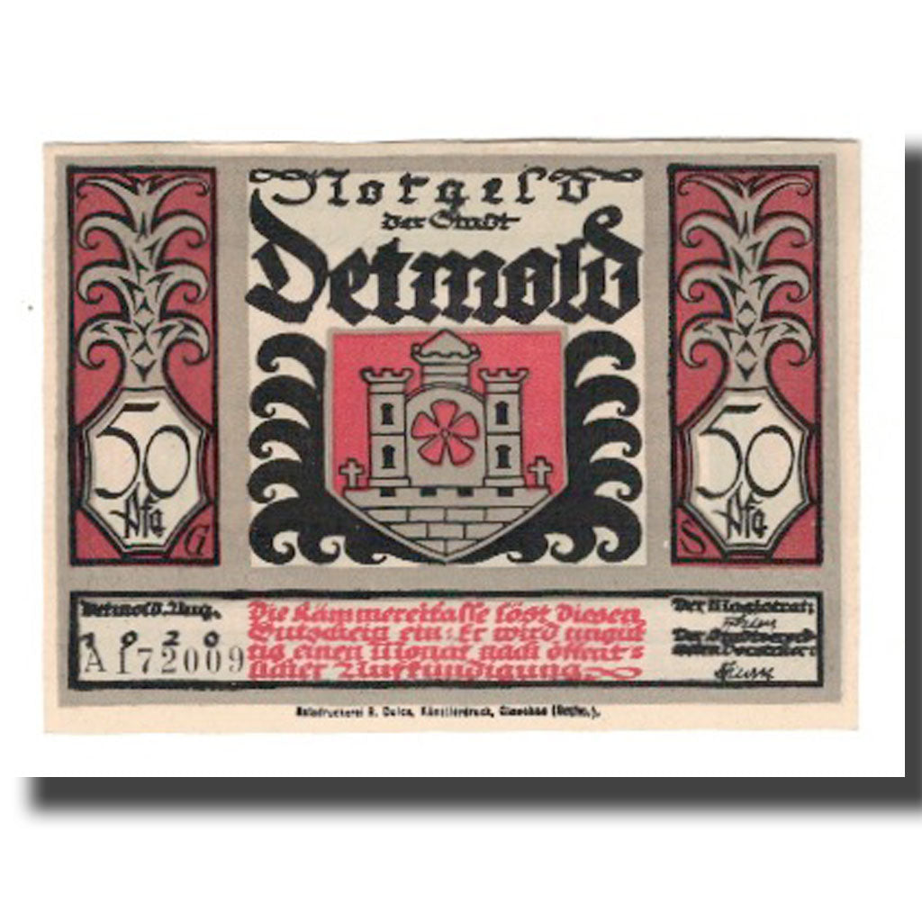 Banknot, Niemcy, Detmold Stadt, 50 Pfennig, personnage 8, 1920, AU(55-58)