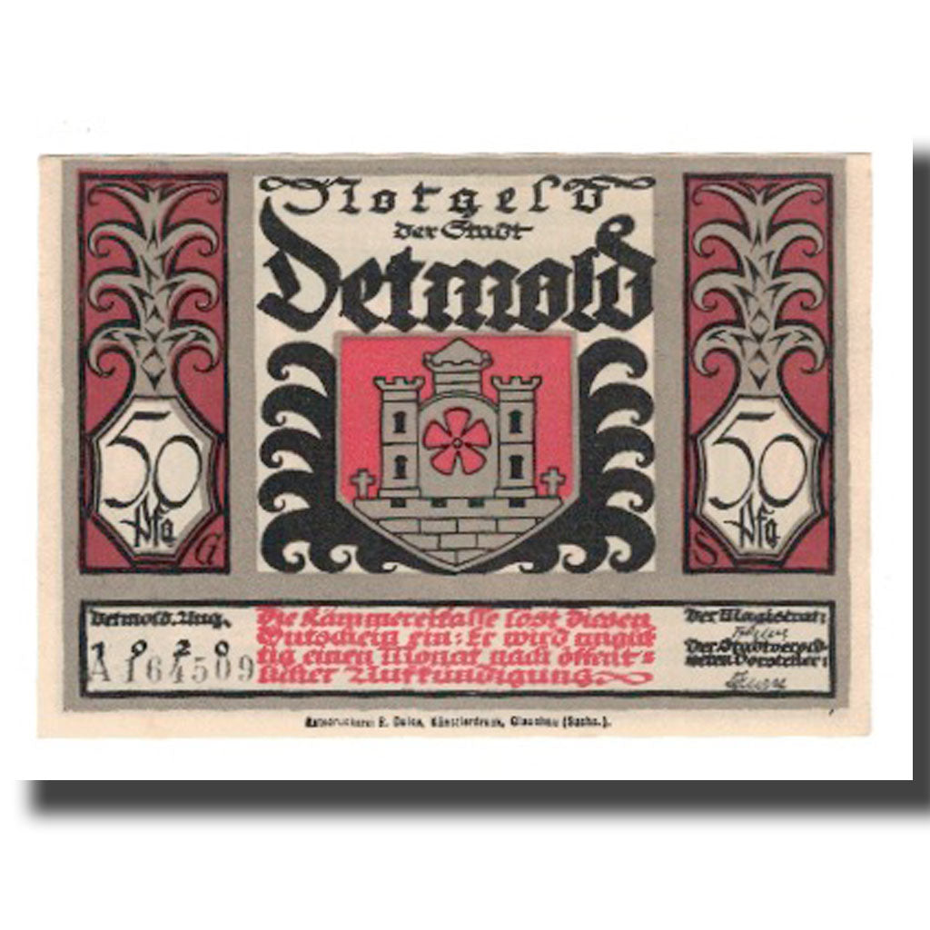 Banknot, Niemcy, Detmold Stadt, 50 Pfennig, personnage 9, 1920, AU(55-58)