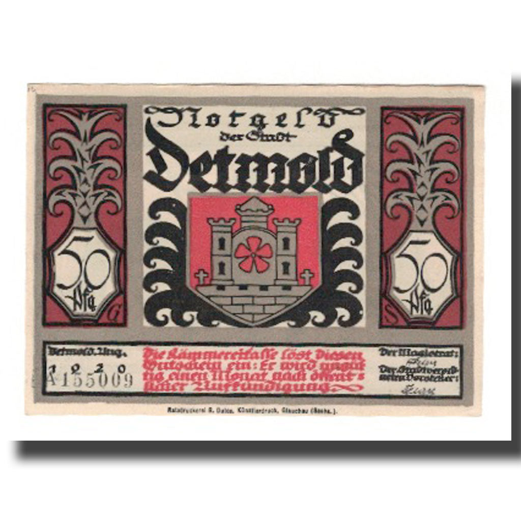 Banknot, Niemcy, Detmold Stadt, 50 Pfennig, personnage, 1920, AU(55-58)