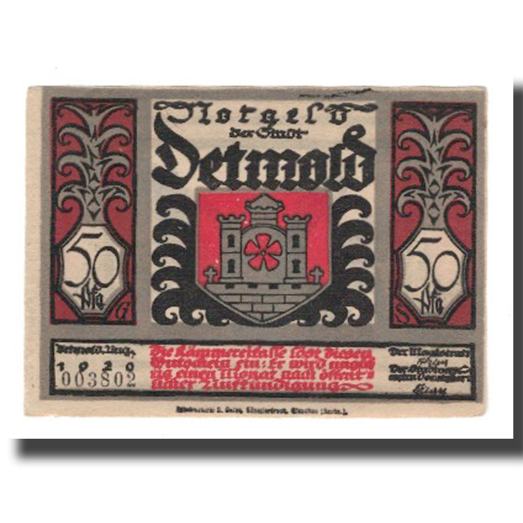 Nota, Alemanha, Detmold Stadt, 50 Pfennig, personnage 2, 1920, AU(55-58)