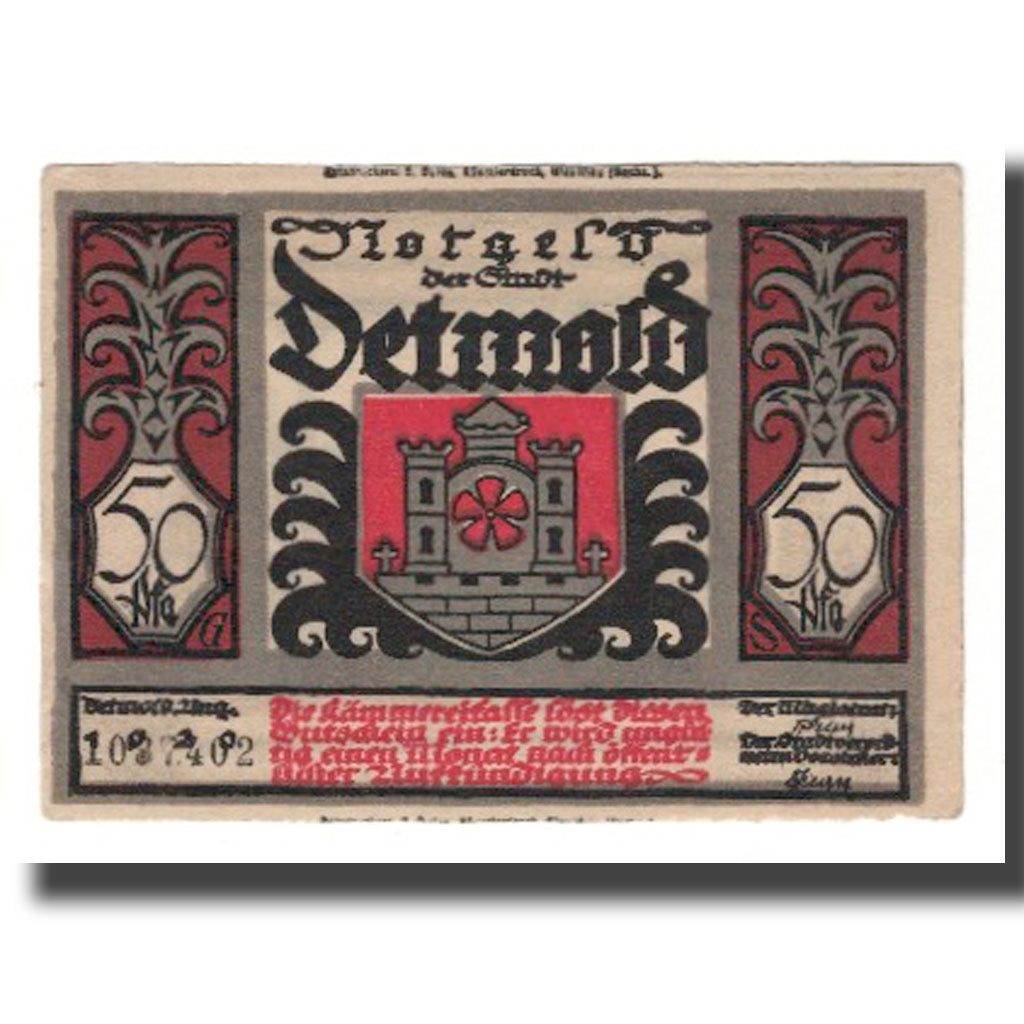 Banknot, Niemcy, Detmold Stadt, 50 Pfennig, personnage 4, 1920, AU(55-58)