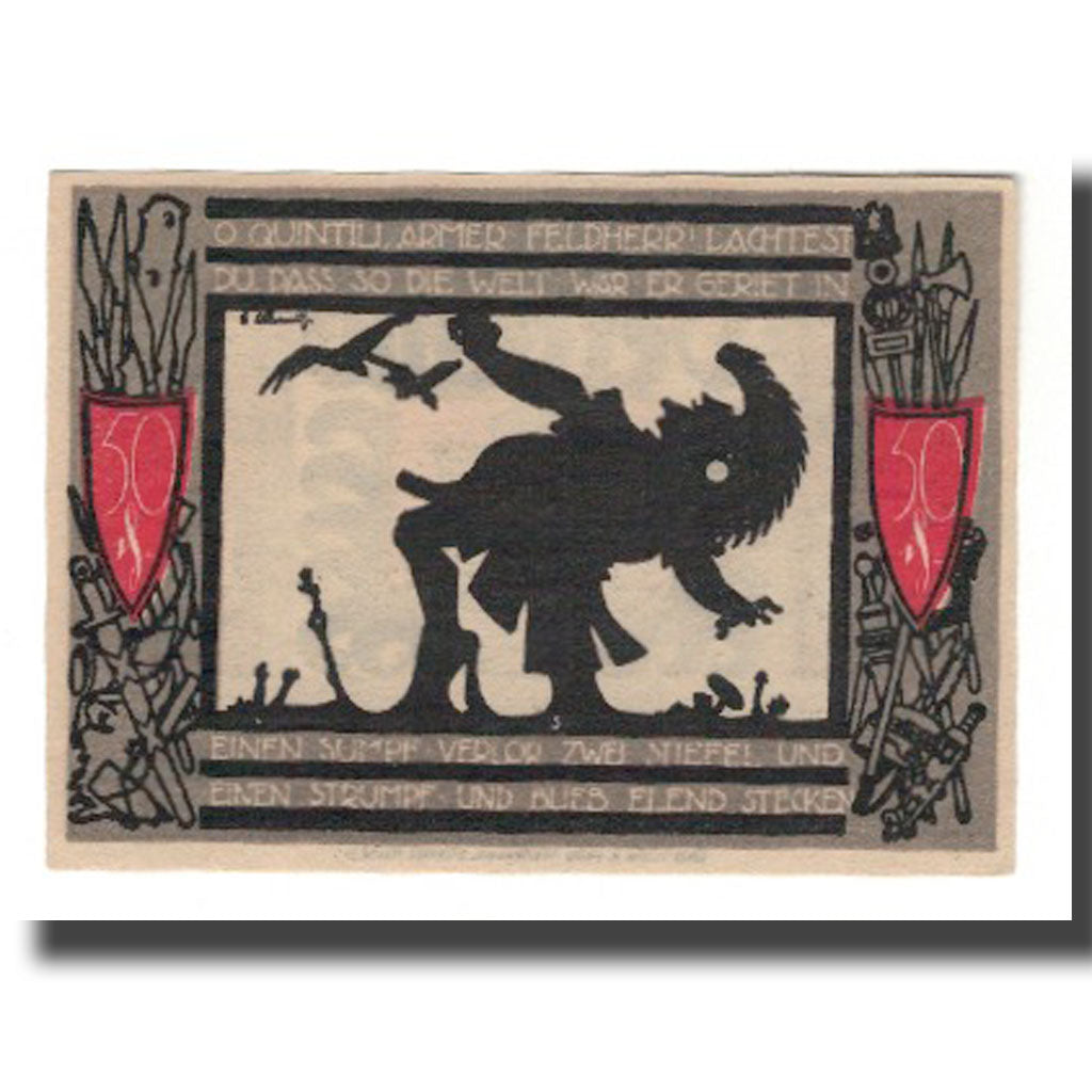 Banknot, Niemcy, Detmold Stadt, 50 Pfennig, personnage 7, 1920, AU(55-58)