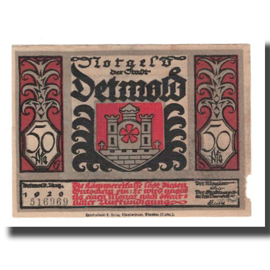 Geldschein, Deutschland, Detmold Stadt, 50 Pfennig, personnage 9, 1920, SS