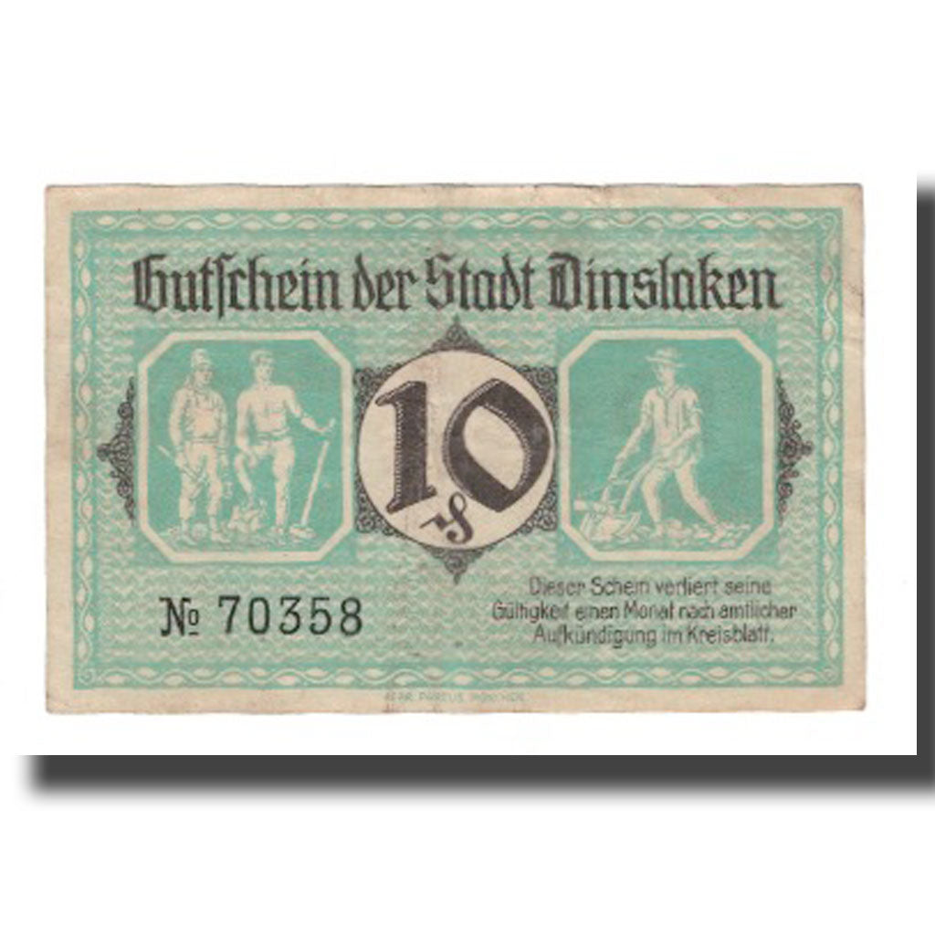 Banknote, Germany, Dinslaken Stadt, 10 Pfennig, personnage, 1920, 1920-08-01