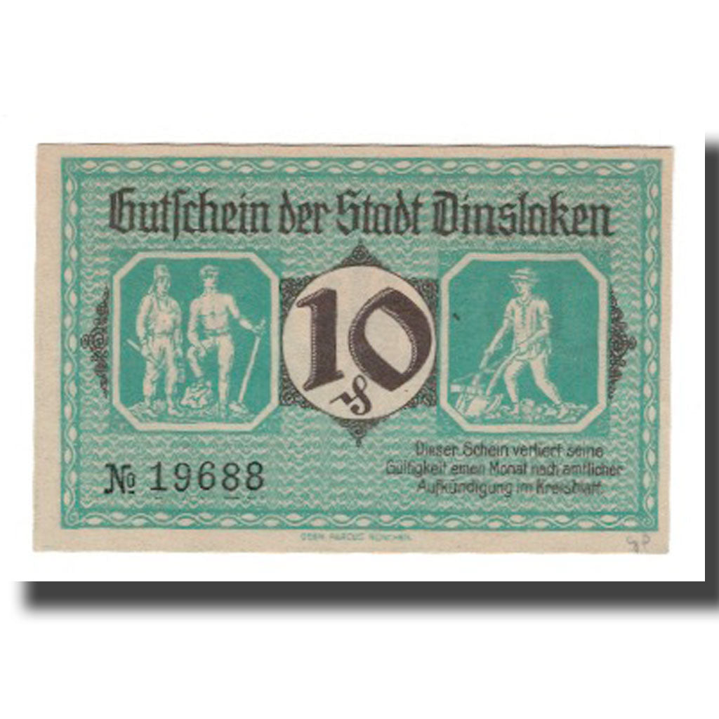 Banknot, Niemcy, Dinslaken Stadt, 10 Pfennig, personnage 1, 1920, 1920-08-01
