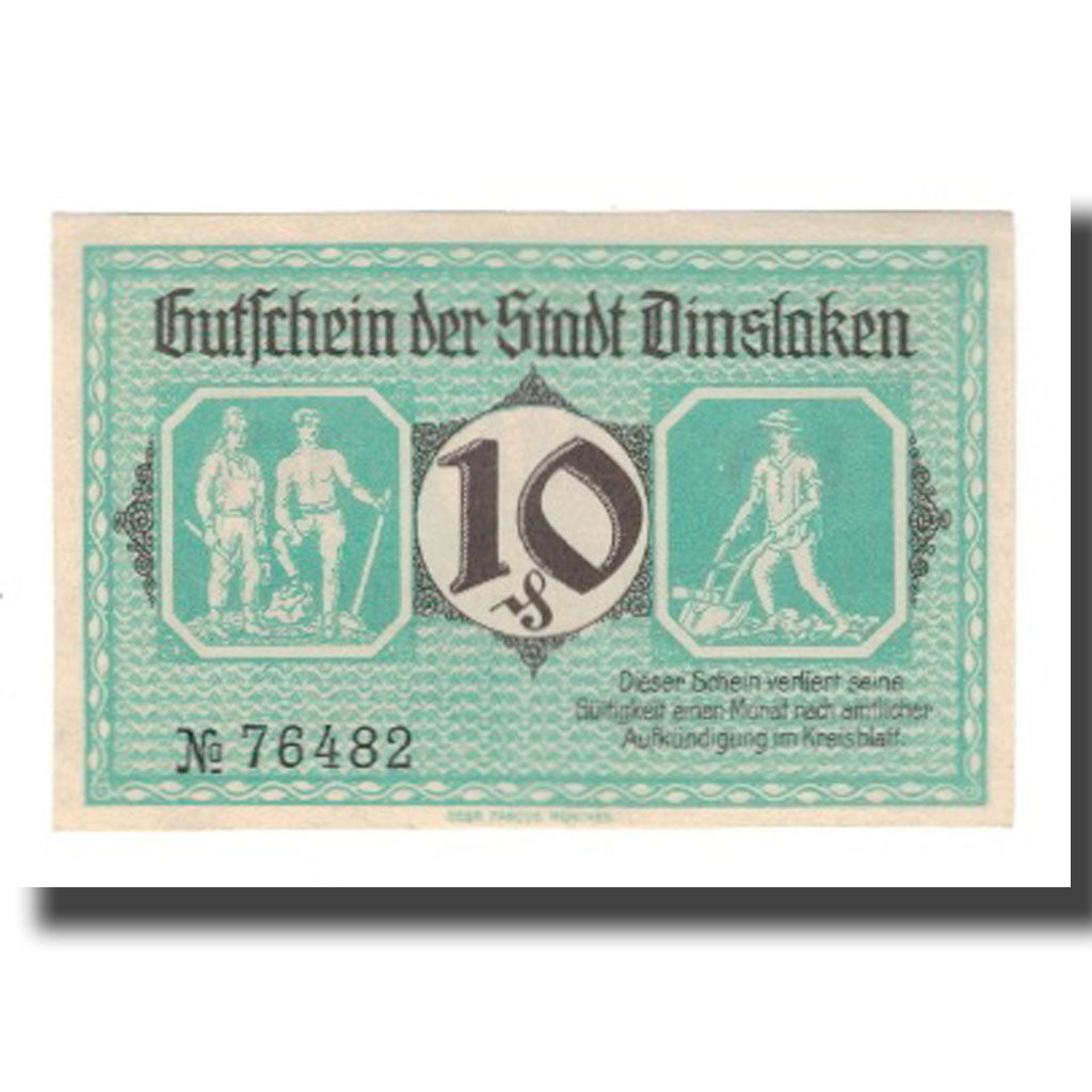 Banknot, Niemcy, Dinslaken Stadt, 10 Pfennig, personnage 2, 1920, 1920-08-01