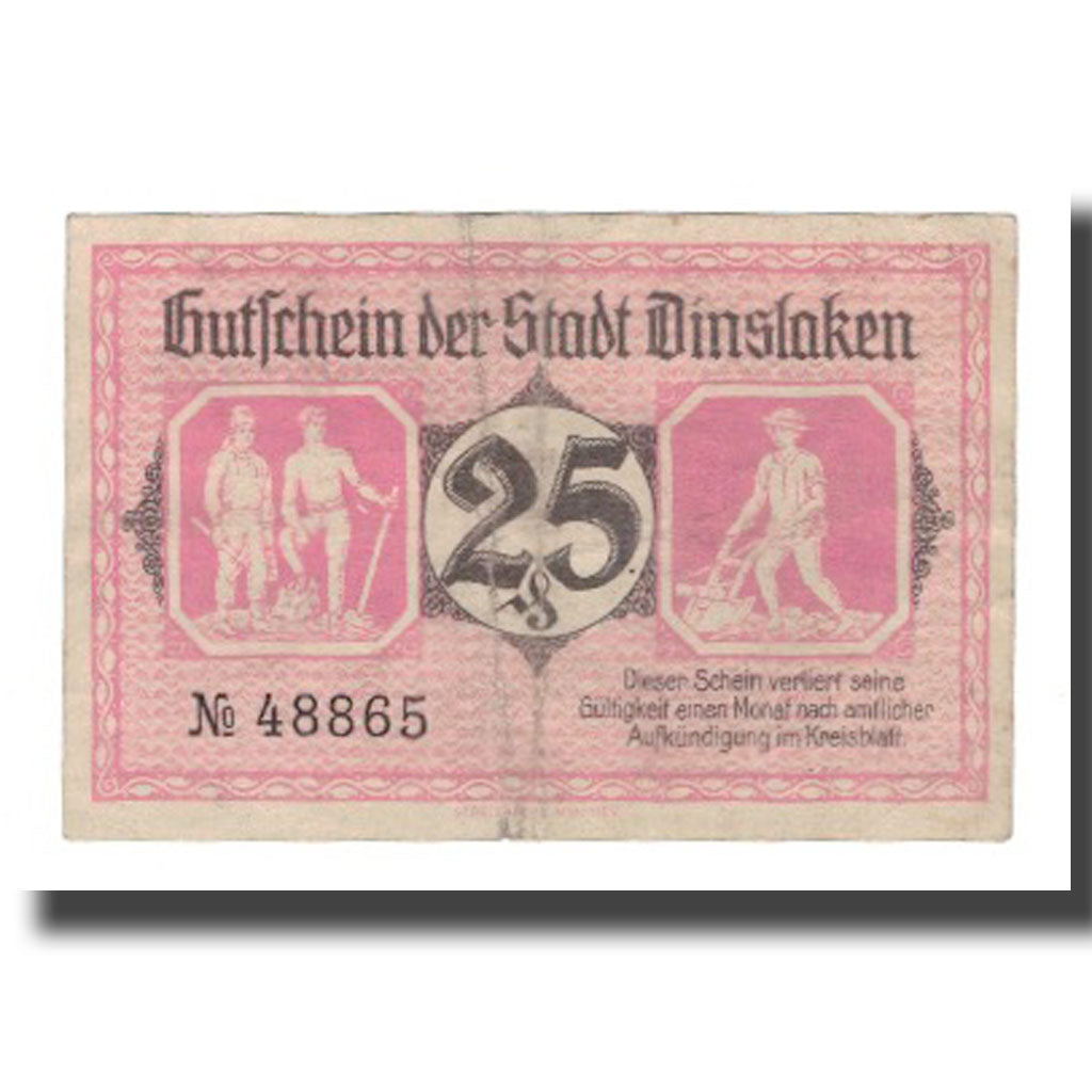 Billet, Allemagne, Dinslaken Stadt, 25 Pfennig, personnage, 1920, 1920-08-01