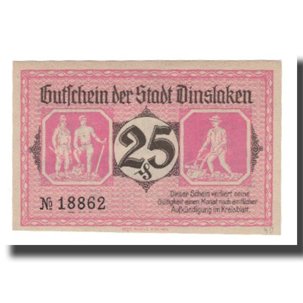 Billete, Alemania, Dinslaken Stadt, 25 Pfennig, personnage 1, 1920, 1920-08-01