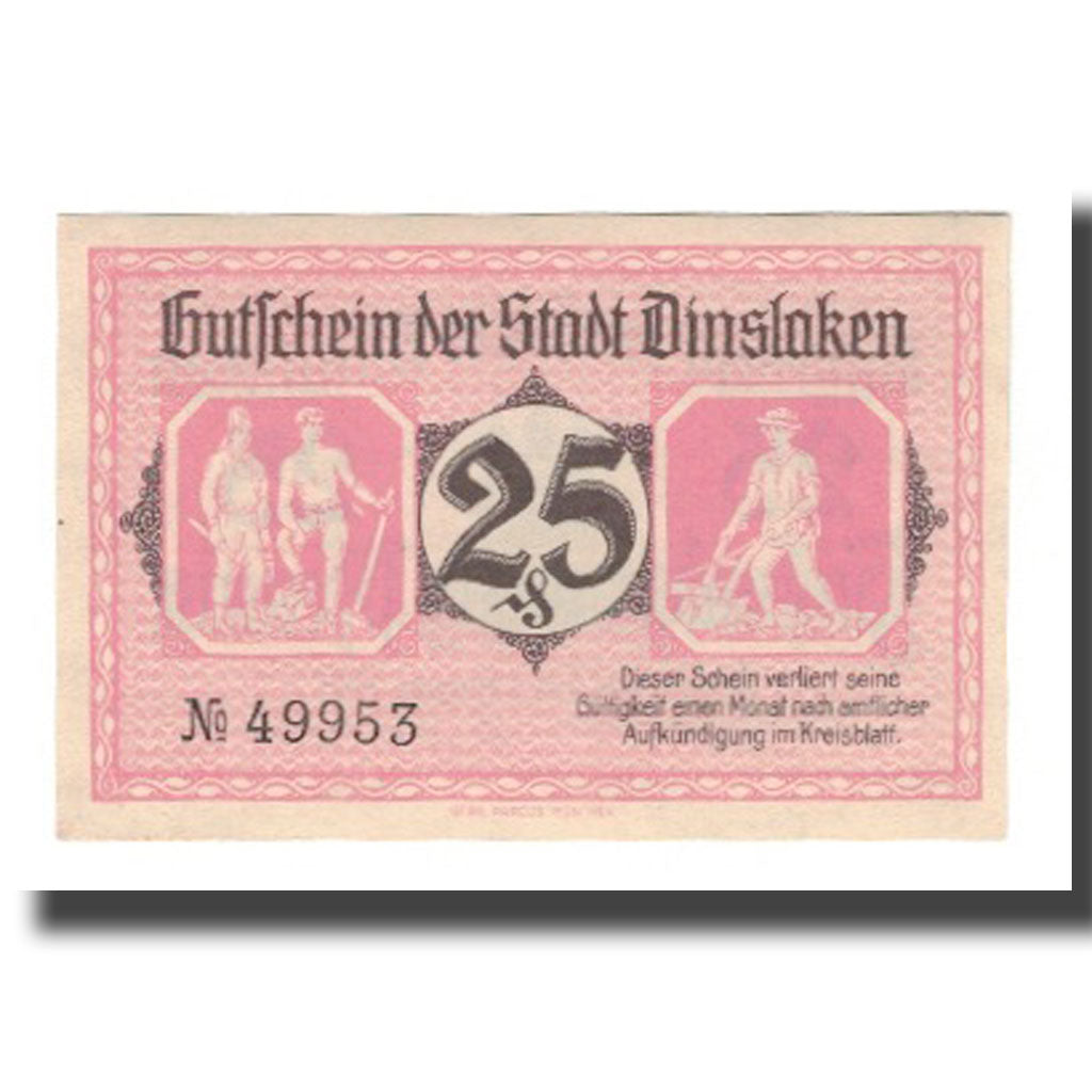 Banknote, Germany, Dinslaken Stadt, 25 Pfennig, personnage 2, 1920, 1920-08-01