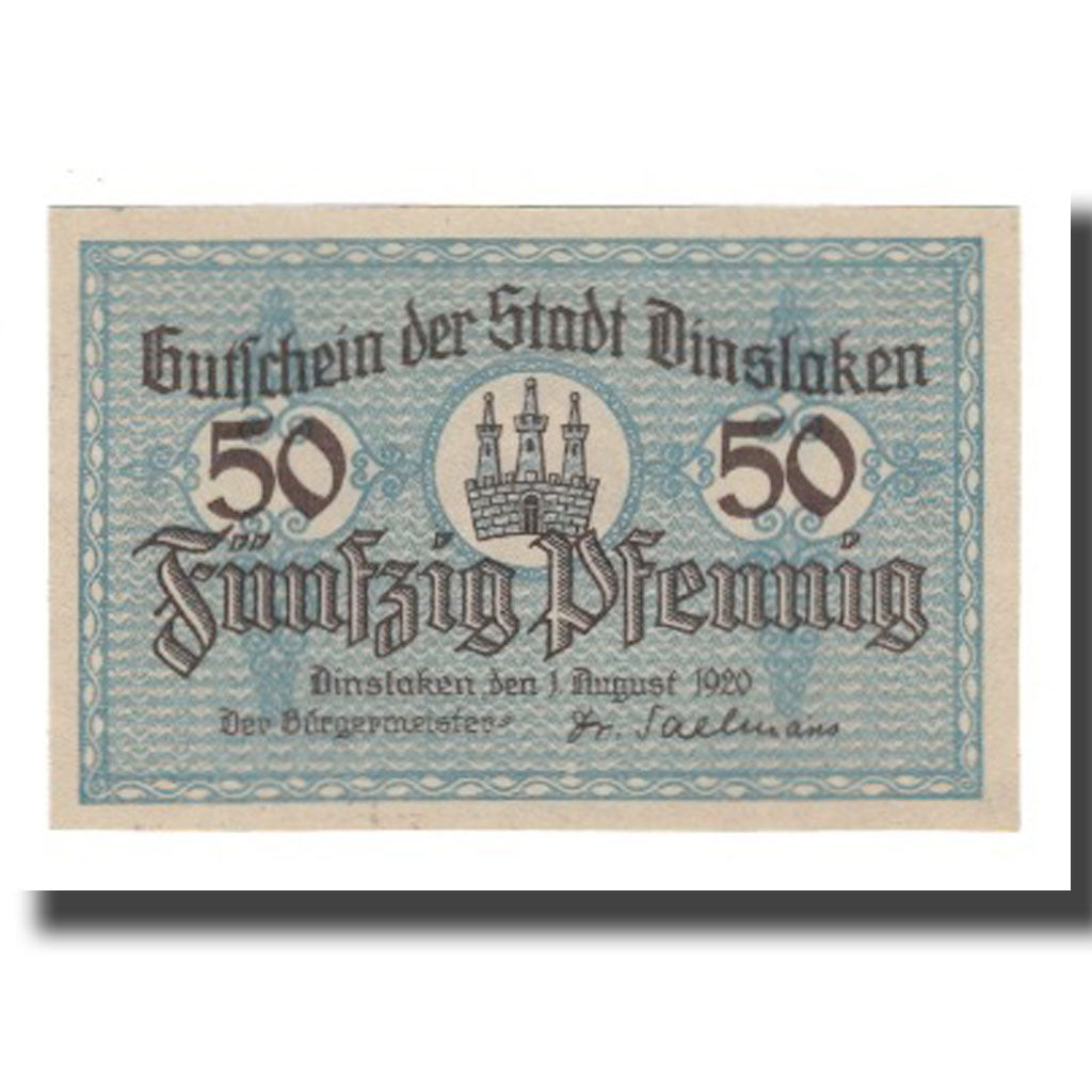 Banknote, Germany, Dinslaken Stadt, 50 Pfennig, personnage, 1920, 1920-08-01