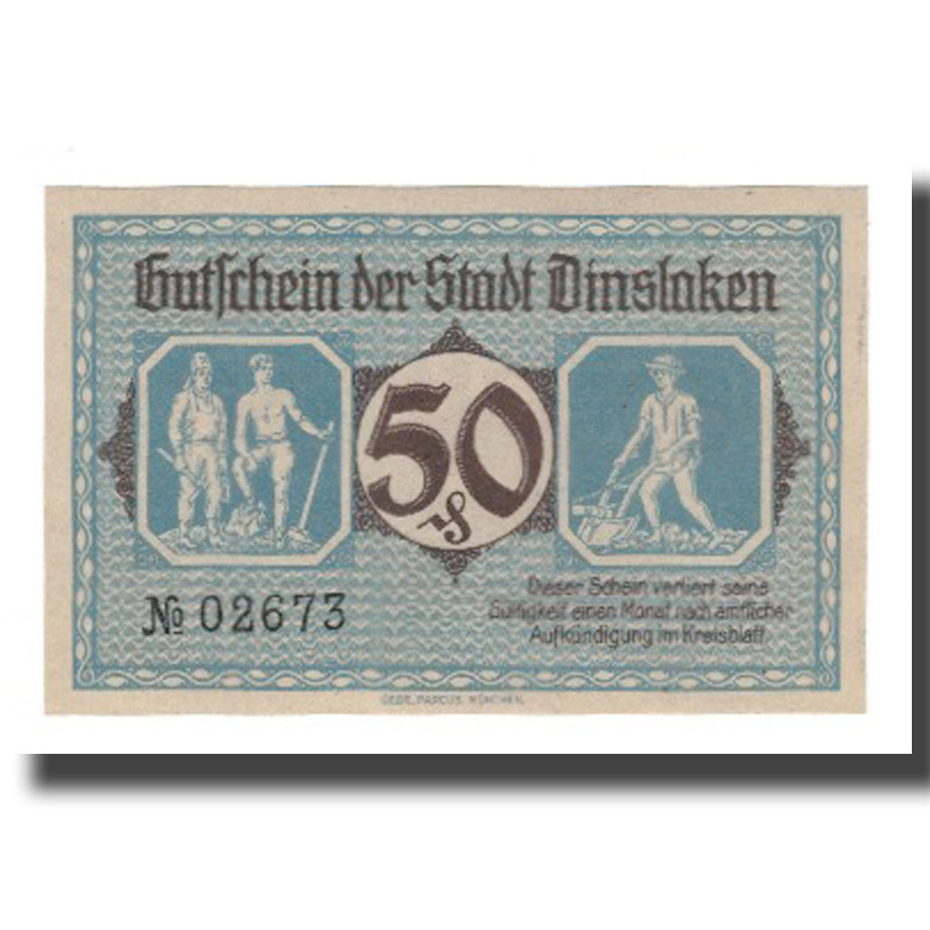 Banknote, Germany, Dinslaken Stadt, 50 Pfennig, personnage, 1920, 1920-08-01